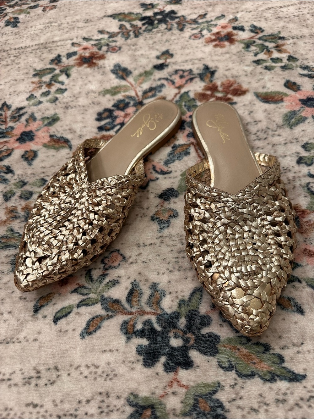 Woven Metallic Slip-On Mules — Gold